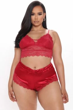 Fashion Nova Pajama Sets Dream Of Me Lace 2 Piece PJ Set - Red