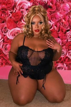 Fashion Nova Sexy Sleepwear Bedroom Dreams Mesh Embroidered Sleep Teddy - Black