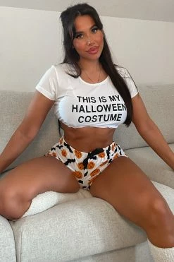 Fashion Nova Pajama Sets Best Costume Halloween PJ Set - White/combo