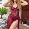Fashion Nova Best You Ever Had Lace Sleep Gown - Burgundy
