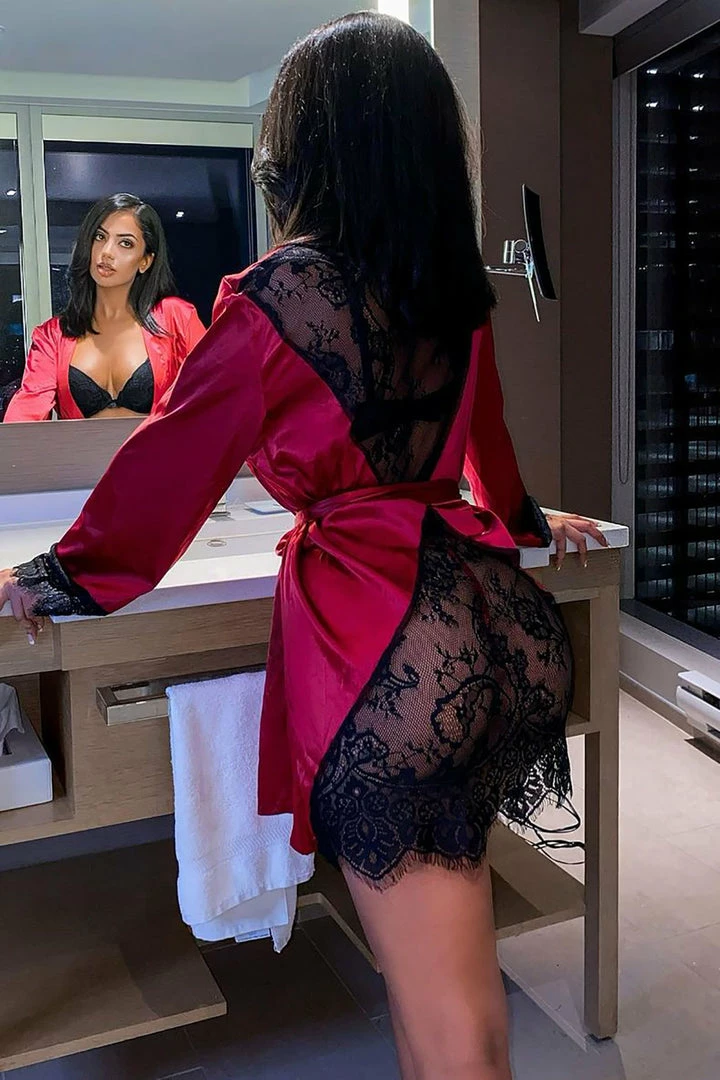 Cheap 🔥 Fashion Nova Bring Your Passion Lace Satin Robe - Red/Black Sexy Sleepwear ❤️ 4 Fashion Nova Bring Your Passion Lace Satin Robe - Red/Black Sexy Sleepwear