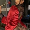 Fashion Nova Bring Your Passion Lace Satin Robe - Red/Black Sexy Sleepwear