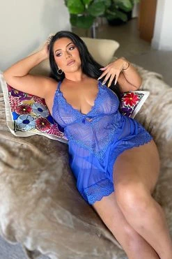 Fashion Nova Sexy Sleepwear Call Up My Ex Lace Babydoll - Blue Jay