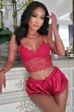 Fashion Nova Pajama Sets Dream Of Me Lace 2 Piece PJ Set - Red