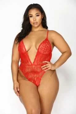 Fashion Nova Sweet Devotion Lace Teddy - Red
