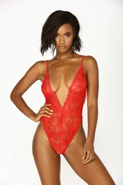 Fashion Nova Sweet Devotion Lace Teddy - Red
