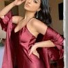Fashion Nova Feeling A Little Shy Satin Robe Set - Wine