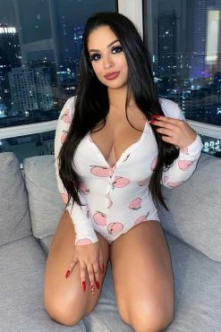 Fashion Nova Feeling Peachy PJ Romper Onesie - White/combo