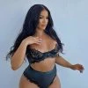 Fashion Nova Flirty Cuddles Ribbed Lace 2 Piece Set - Black/Black Sexy Sleepwear