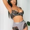 Fashion Nova Sexy Sleepwear Flirty Cuddles Ribbed Lace 2 Piece Set - Grey/Black