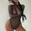 Fashion Nova Sexy Sleepwear Glow Up Rhinestone Teddy - Black