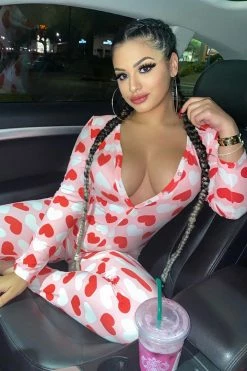 Fashion Nova Pajama Rompers & Jumpsuits I Heart You PJ Onesie - Red/combo