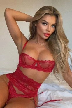 Fashion Nova Innocent Touch 3 Piece Set - Red Sexy Sleepwear