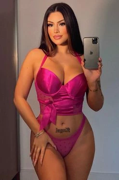Fashion Nova Sexy Sleepwear Just Your Type 2 Piece Bustier Set - Hot Pink