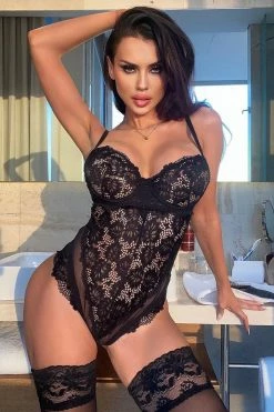 Fashion Nova Keep Her Secret Lace Teddy - Black