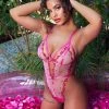 Fashion Nova Kissy Kissy Sheer Embroidered Teddy - Hot Pink