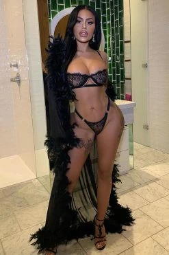 Fashion Nova Light As A Feather Mesh Long Robe - Black Sexy Sleepwear