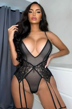 Fashion Nova Love Is A Game Lace Teddy - Black