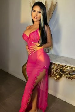 Fashion Nova Sexy Sleepwear Love Story Lace Sleep Gown - Fuchsia