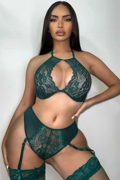 Fashion Nova Make Me Yours 3 Piece Garter Set - Hunter Sexy Sleepwear