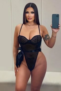 Fashion Nova Sexy Sleepwear Make You Wanna Stay Teddy - Black
