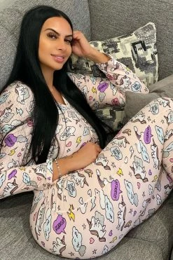 Fashion Nova Pajama Rompers & Jumpsuits Miss Wilson Pj Onesie - Pink/Combo
