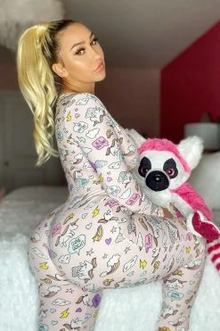 Fashion Nova Pajama Rompers & Jumpsuits Miss Wilson Pj Onesie - Pink/Combo