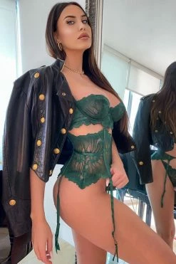 Fashion Nova Never Ending Love Lace Garter 3 Piece Set - Hunter