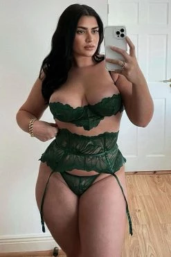 Fashion Nova Never Ending Love Lace Garter 3 Piece Set - Hunter