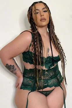 Fashion Nova Never Ending Love Lace Garter 3 Piece Set - Hunter