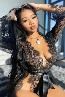 Fashion Nova No Turning Back Lace Teddy And Robe Set - Black