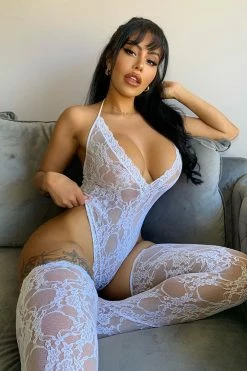 Fashion Nova Ride Or Die Lace Teddy Stocking Set - White