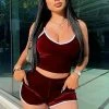Fashion Nova Pajama Sets She's A Flirt Velvet Short Set - Burgundy