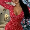 Fashion Nova Sleigh Bells Ring Sleep Romper - Red/combo Pajama Rompers & Jumpsuits