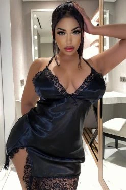 Fashion Nova Sexy Sleepwear Slip Into Your Dreams Sleep Gown - Black