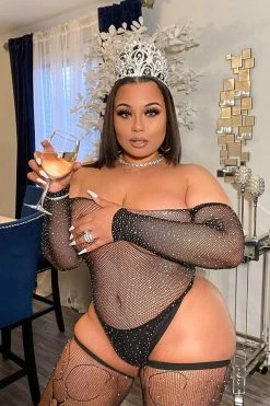 Fashion Nova Sexy Sleepwear Sparkle Bright Rhinestone Teddy - Black