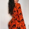 Fashion Nova Spooky Cat PJ Romper Onesie - Orange/combo Pajama Rompers & Jumpsuits