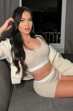 Fashion Nova Staying The Night PJ Boxer Set - Oatmeal