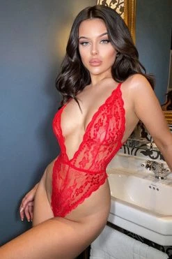 Fashion Nova Sweet Devotion Lace Teddy - Red