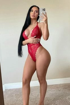 Fashion Nova Sweet Devotion Lace Teddy - Red