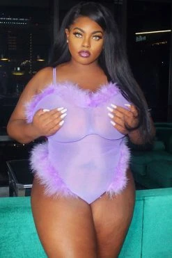 Fashion Nova Tender Heart Fluff Mesh Teddy - Lavender Sexy Sleepwear