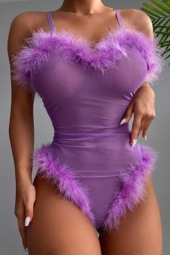 Fashion Nova Tender Heart Fluff Mesh Teddy - Lavender Sexy Sleepwear